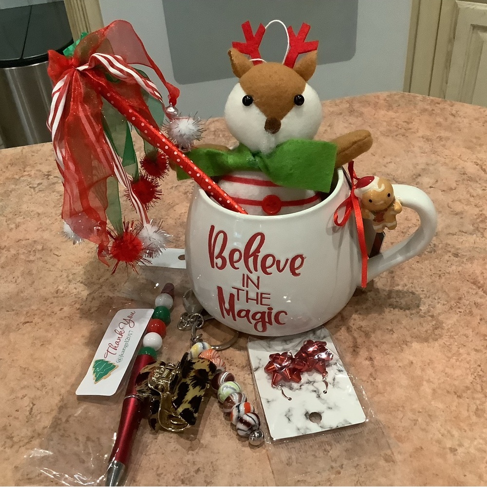 Believe in the Magic Reindeer Mug Gift Set - White & Red bundle nice too gifts